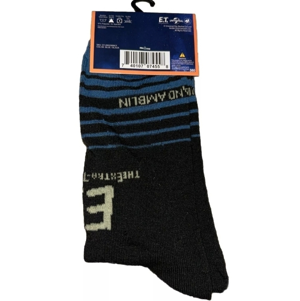 4/$25 E.T. Themed Novelty Crew Socks in Blue and Black Unisex New ET The Movie - Picture 2 of 5